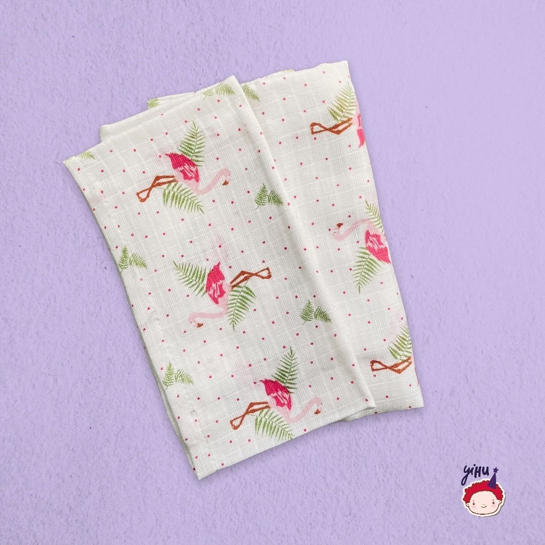 Pembe Yeşil Flamingo Müslin Bez Battaniye Örtüsü
